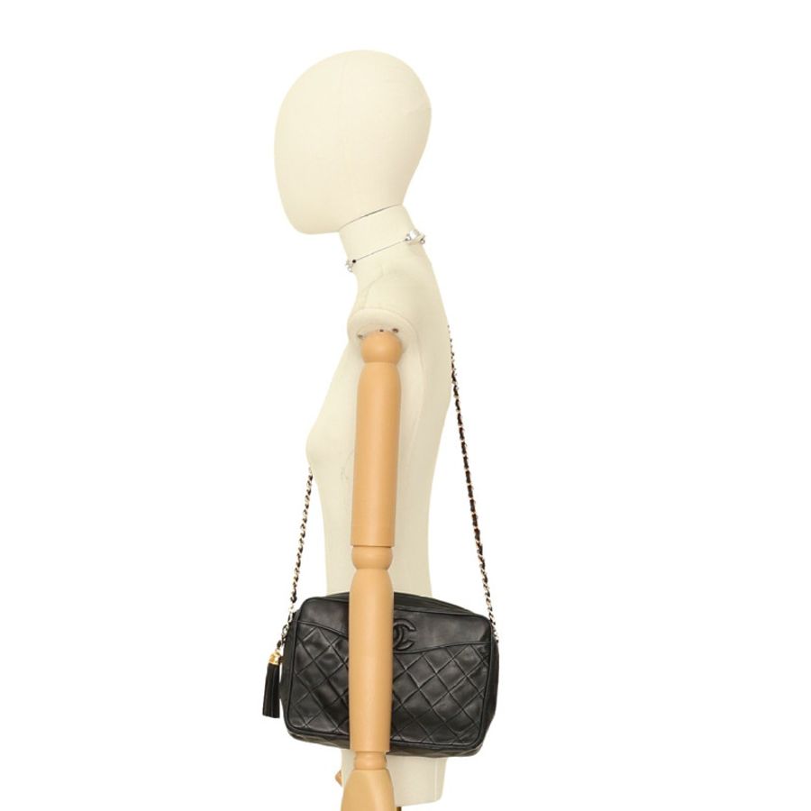 黑色 羊皮 鍊帶 肩背包 金釦【CHANEL 香奈兒】 A01287-6
