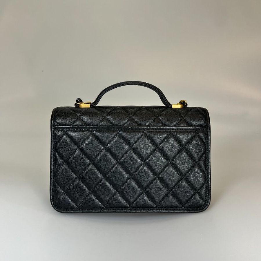 CHANEL CF軍牌提把郵差包荔枝黑 AS3653/晶片款-1