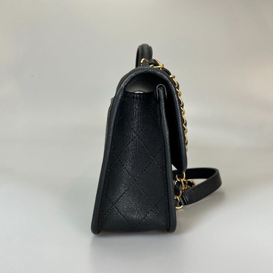 CHANEL CF軍牌提把郵差包荔枝黑 AS3653/晶片款-3
