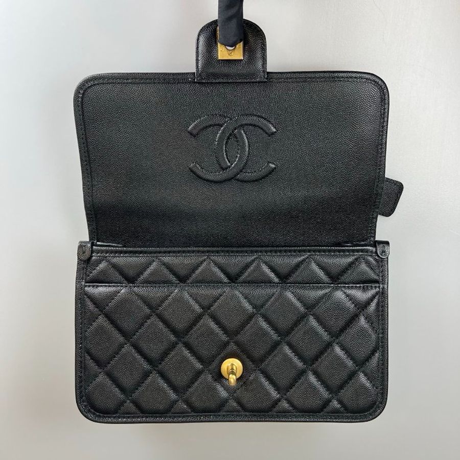 CHANEL CF軍牌提把郵差包荔枝黑 AS3653/晶片款-5