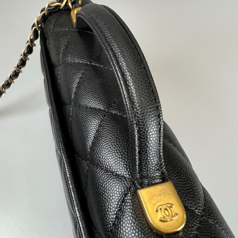CHANEL CF軍牌提把郵差包荔枝黑 AS3653/晶片款-13