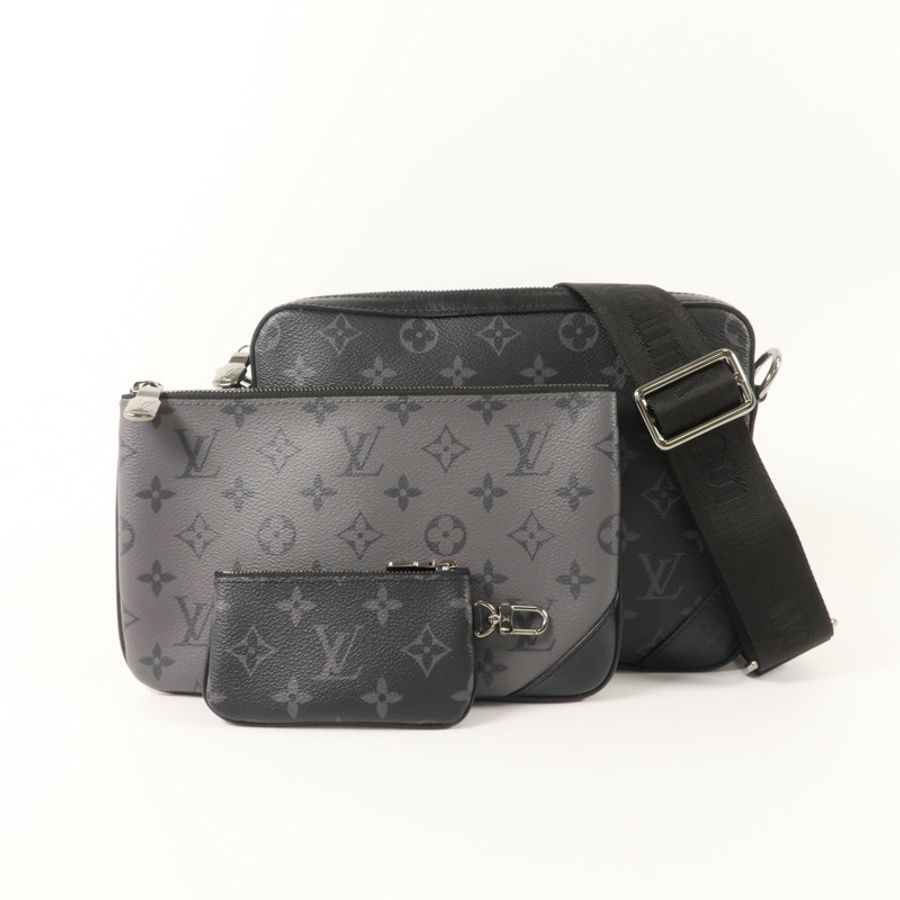 LOUIS VUITTON Monogram Eclipse Reverse Trio Messenger銀扣肩背袋灰色-8