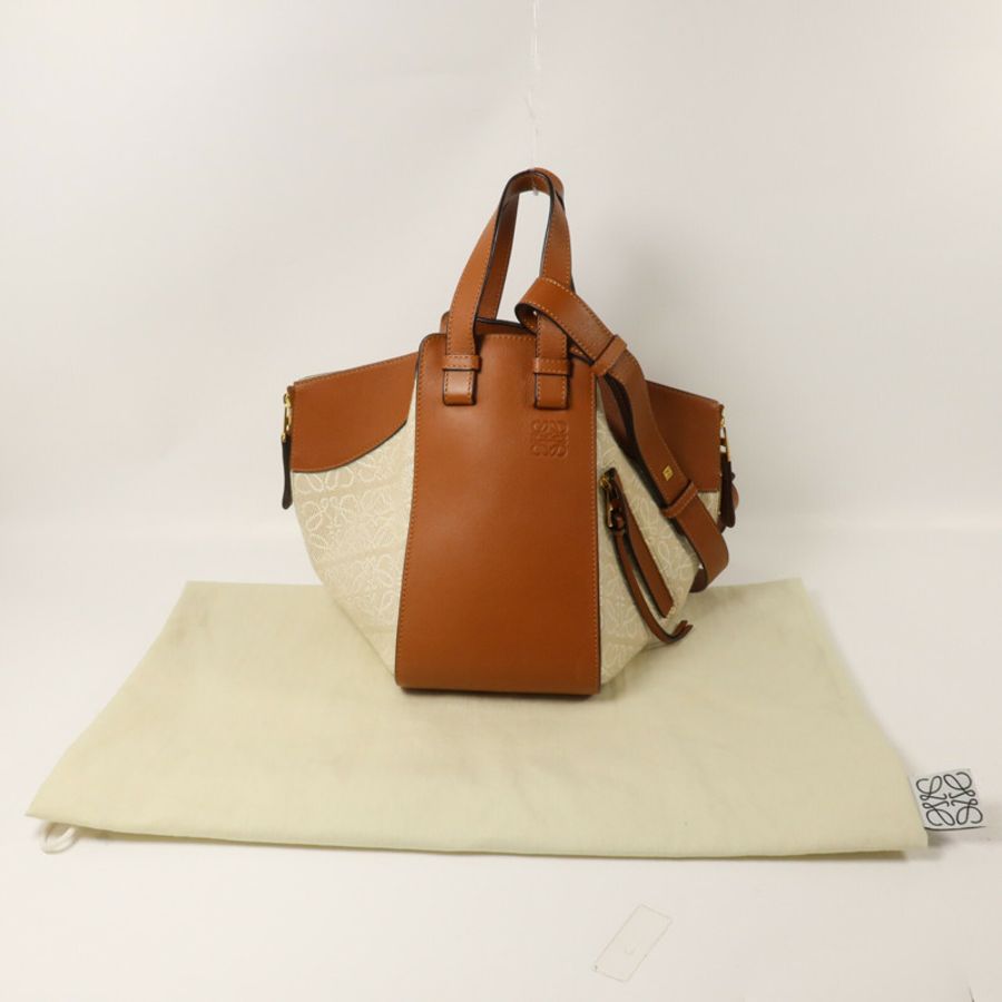 LOEWE 帆布/牛皮皮革Hammock Medium手挽肩背兩用袋-8