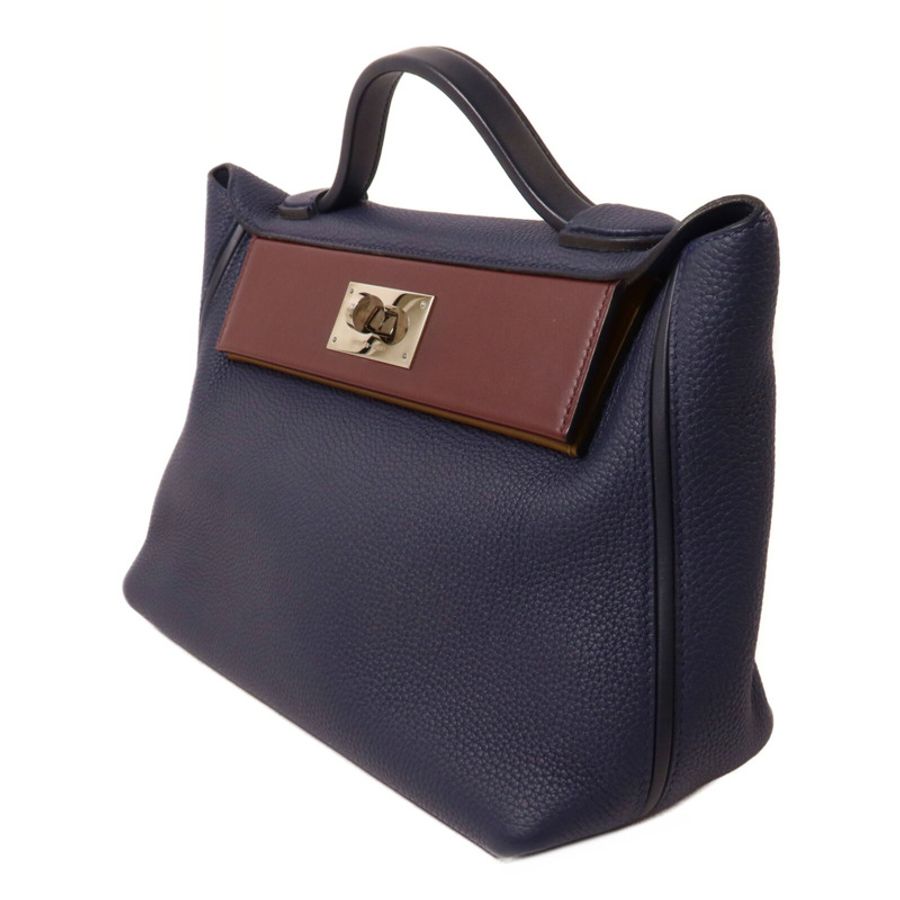 HERMES Clemence皮革/Swift皮革24/24 29cm手挽肩背兩用袋Bleu Indigo/Bordraux-2