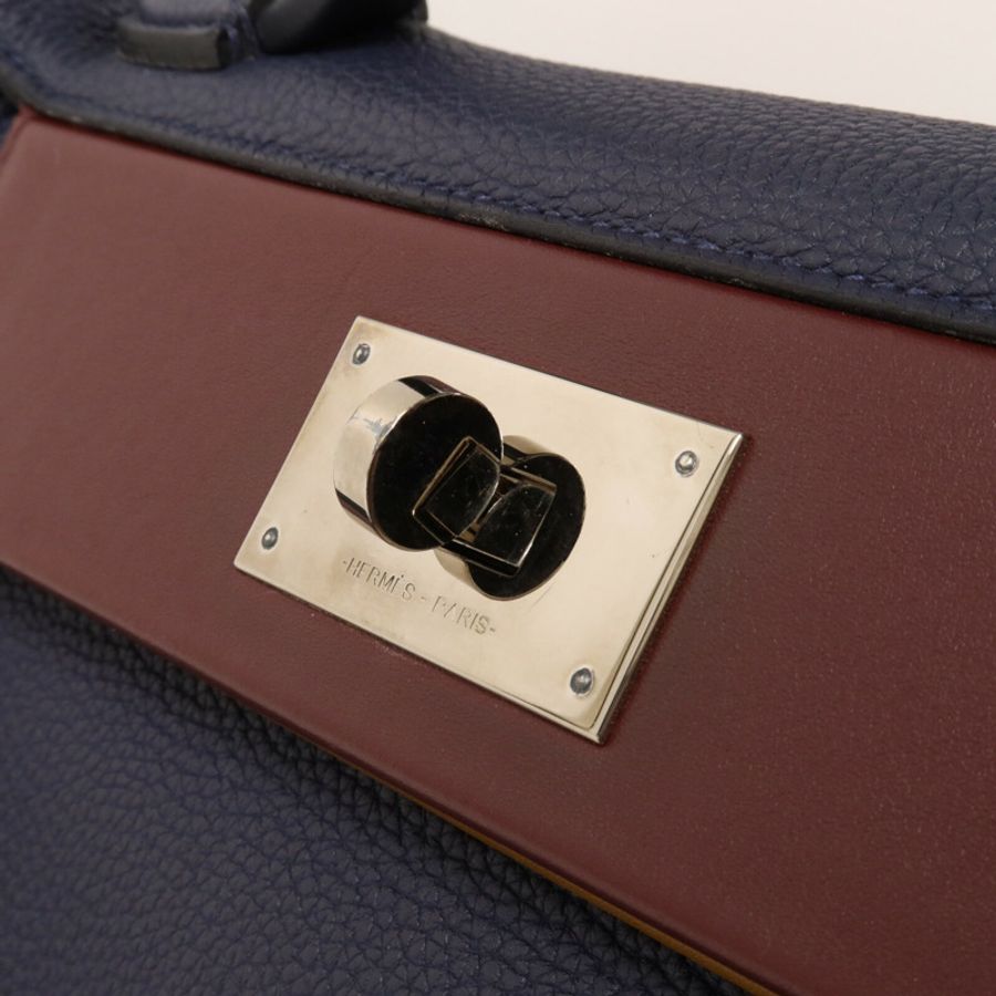 HERMES Clemence皮革/Swift皮革24/24 29cm手挽肩背兩用袋Bleu Indigo/Bordraux-8