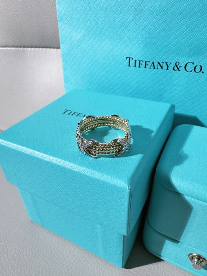 Tiffany & Co. 蒂芙尼 Schlumberger 史隆伯傑 大師 系列 Rope 三行X形戒指,51碼-5