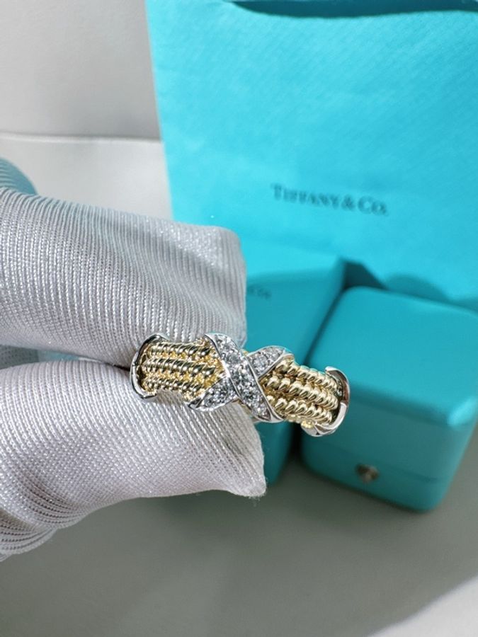 Tiffany & Co. 蒂芙尼 Schlumberger 史隆伯傑 大師 系列 Rope 三行X形戒指,51碼-6