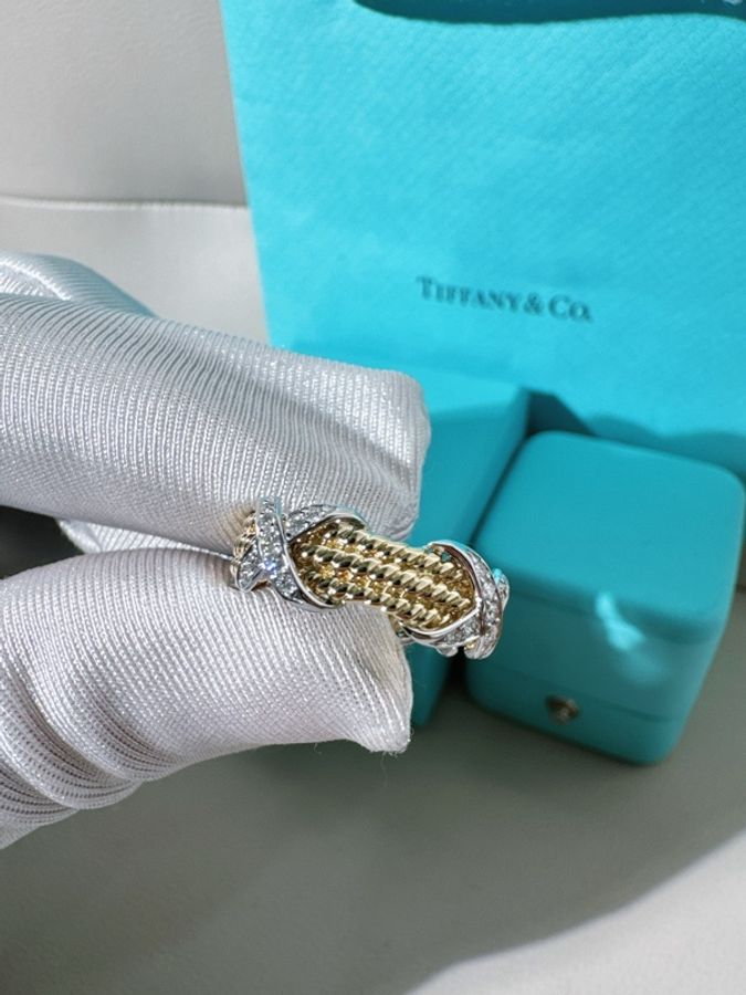 Tiffany & Co. 蒂芙尼 Schlumberger 史隆伯傑 大師 系列 Rope 三行X形戒指,51碼-7
