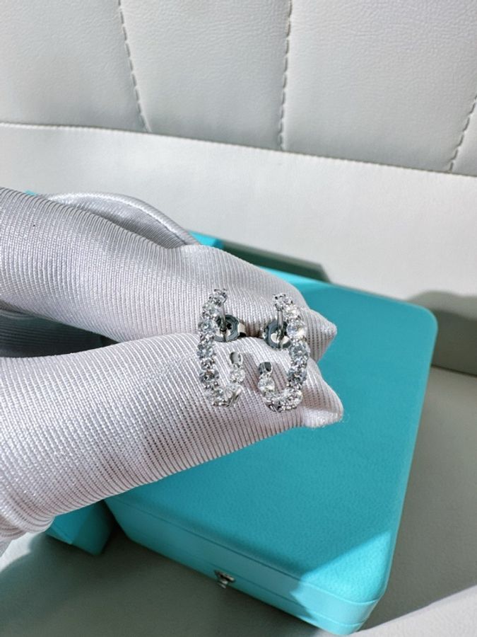 Tiffany & Co. 蒂芙尼 鉑金半圈形滿鑽耳環-5
