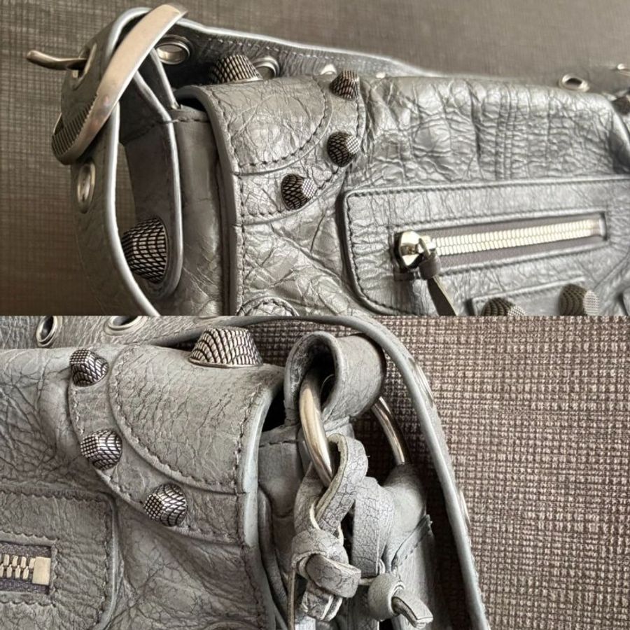 【 Balenciaga巴黎世家 】La Cagole_側背包/機車包/皮革包/卯釘包_Gray(洗舊灰)-3