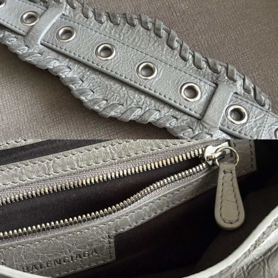 【 Balenciaga巴黎世家 】La Cagole_側背包/機車包/皮革包/卯釘包_Gray(洗舊灰)-7