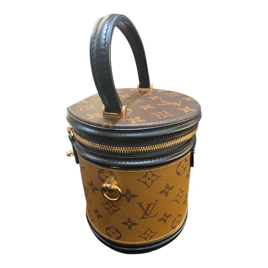 【美收精品】LV CANNES 經典花紋拼手提接復古包圓筒包/水桶包 5-653-3