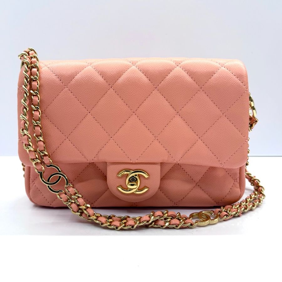 CHANEL 香奈兒 粉橘色 MATELASSE MINI 鏈條斜背包 RFID-0