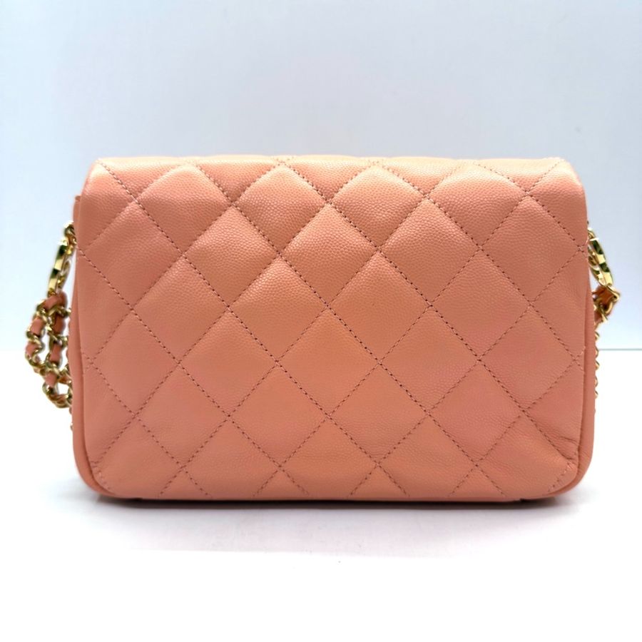 CHANEL 香奈兒 粉橘色 MATELASSE MINI 鏈條斜背包 RFID-1