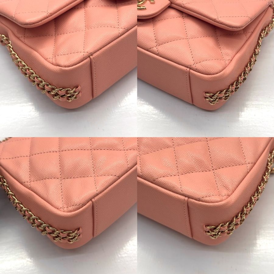 CHANEL 香奈兒 粉橘色 MATELASSE MINI 鏈條斜背包 RFID-4