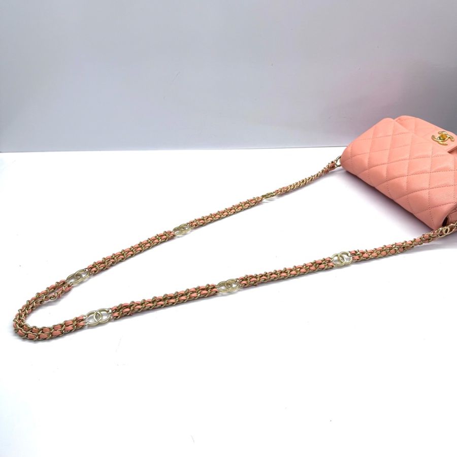 CHANEL 香奈兒 粉橘色 MATELASSE MINI 鏈條斜背包 RFID-5