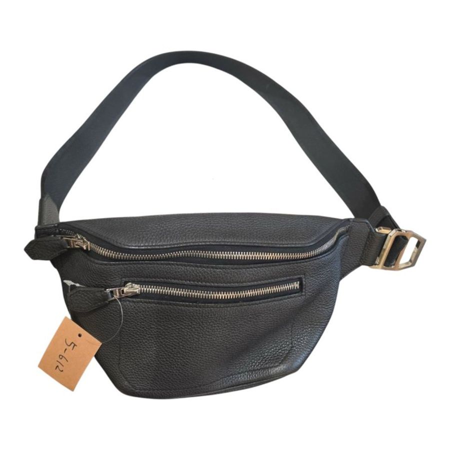 【美收精品】HERMÈS Cityslide Cross 經典熱門黑銀配色全皮革斜背腰包 / 胸包 5-612-0