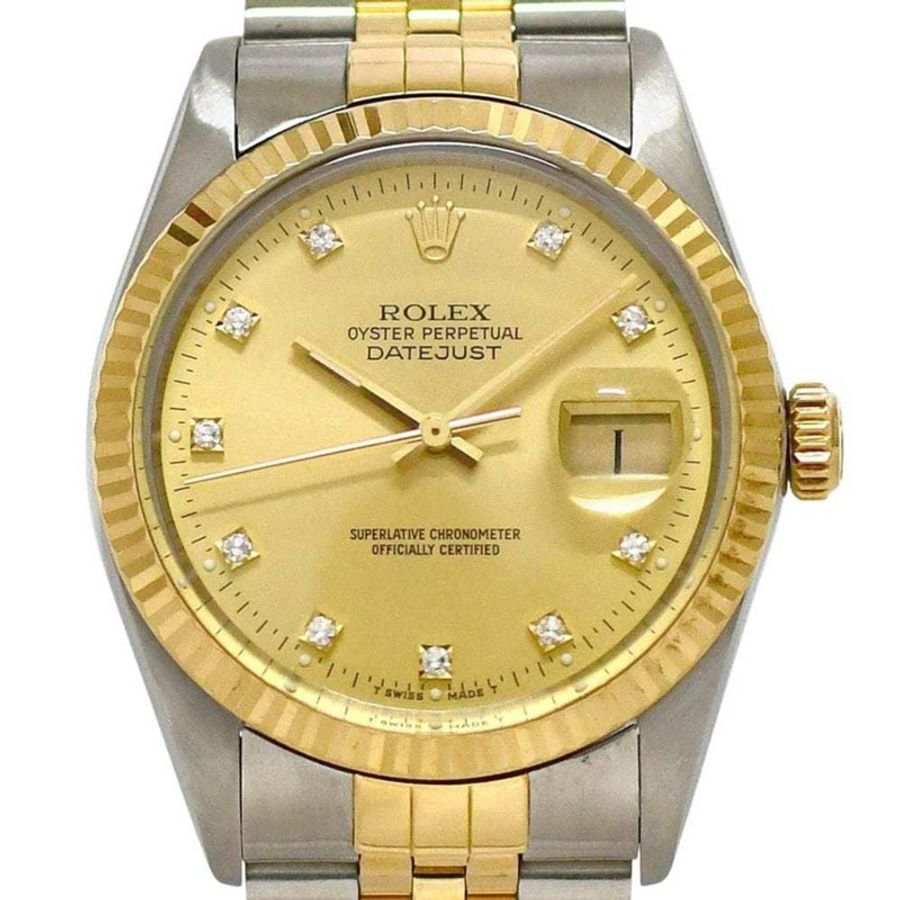 勞力士 Datejust 金銀腕錶 16013G 男士 10 鑽 750 不鏽鋼組合自動上鍊 R313*** 勞力士-0
