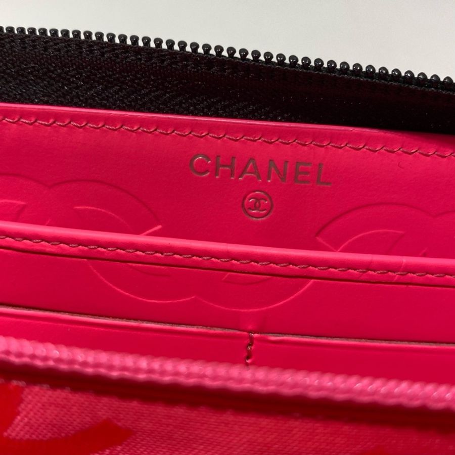 chanel香奈兒 康鵬黑色菱格紋長款拉鍊錢包 19開有卡,尺寸19*11-8