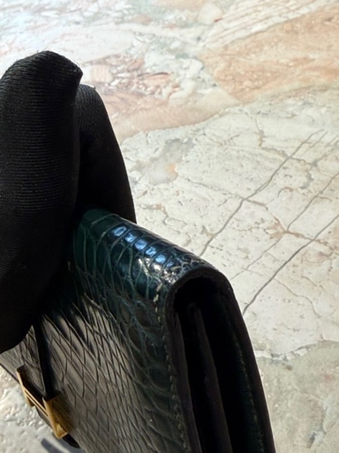 Hermès 愛馬仕 Bearn牛皮長錢包H扣 深綠色 長19cmX10cm-7