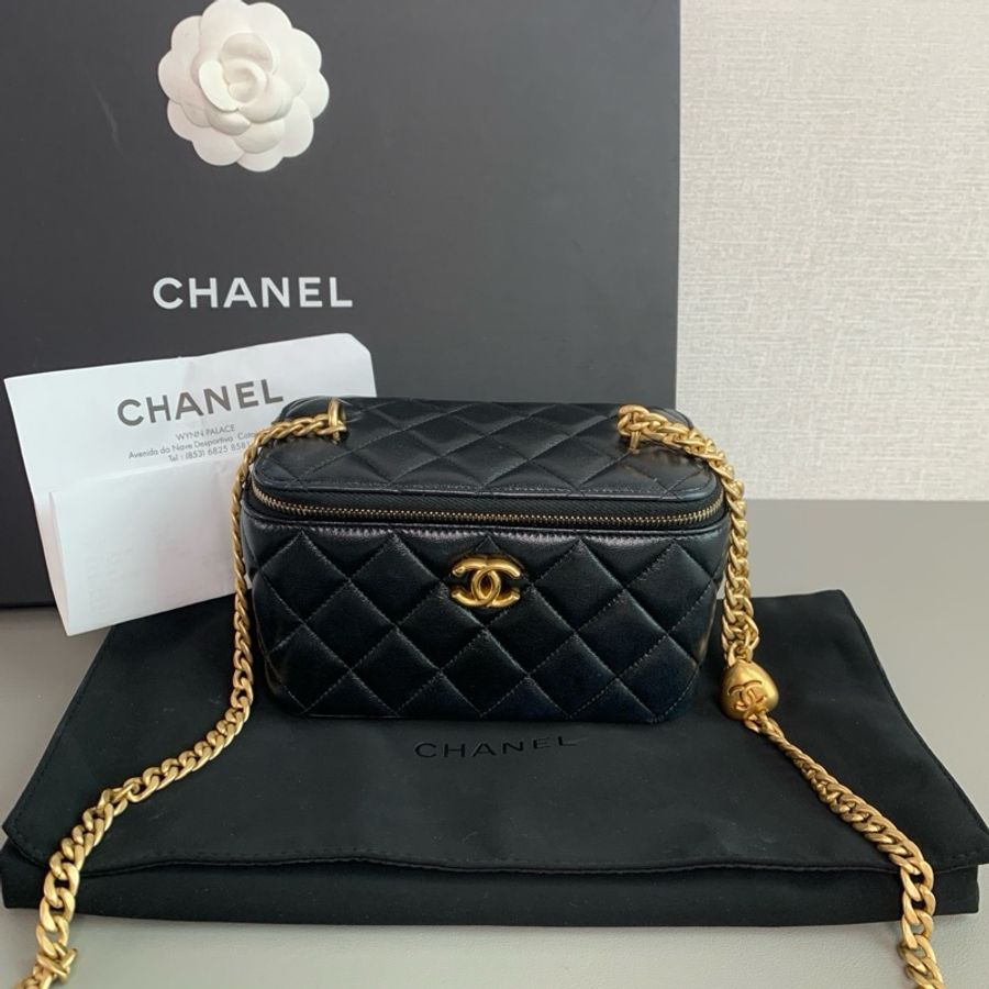 💎Chanel香奈兒|25p黑金羊皮愛心金球長盒子 化妝盒子 帶鏡子|98新芯片款-1
