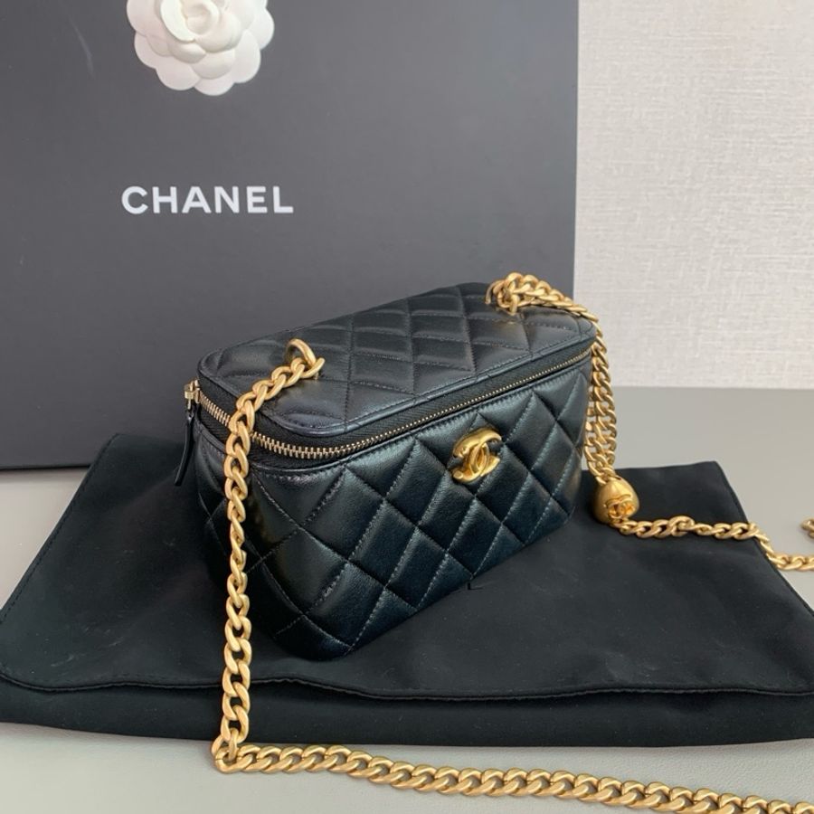 💎Chanel香奈兒|25p黑金羊皮愛心金球長盒子 化妝盒子 帶鏡子|98新芯片款-2