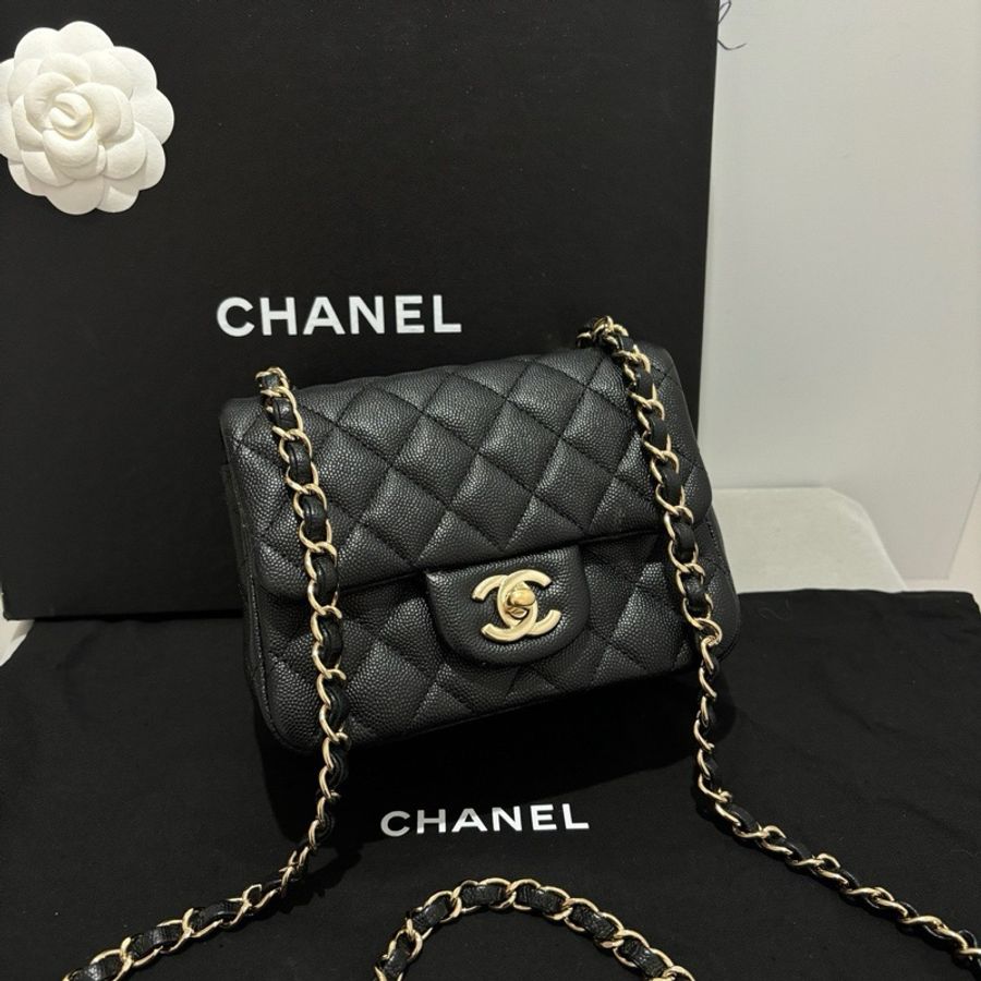 💎Chanel香奈兒|cf 黑金荔枝皮方胖子 鏈條單肩斜挎包|99新 24開無卡-2