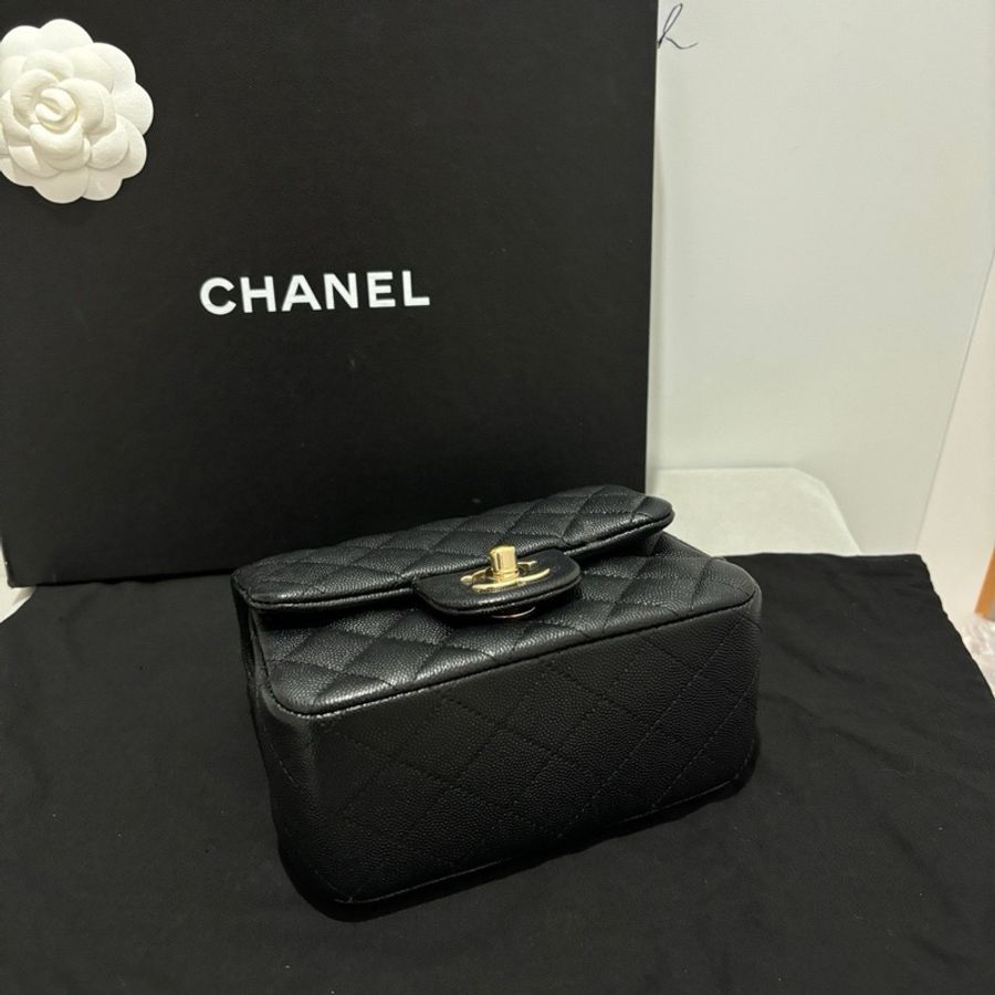 💎Chanel香奈兒|cf 黑金荔枝皮方胖子 鏈條單肩斜挎包|99新 24開無卡-6