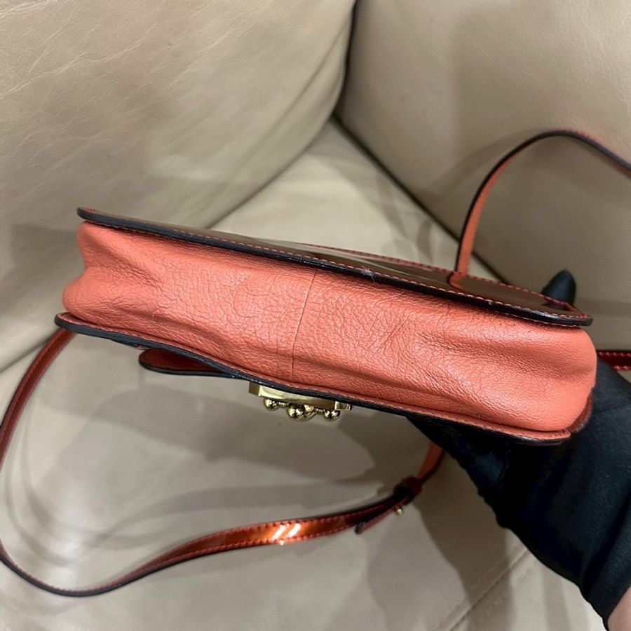 CHLOE蔻依亮金橙色金釦拼牛皮相機包挎下包🤵🏻🤵🏼♀️-11