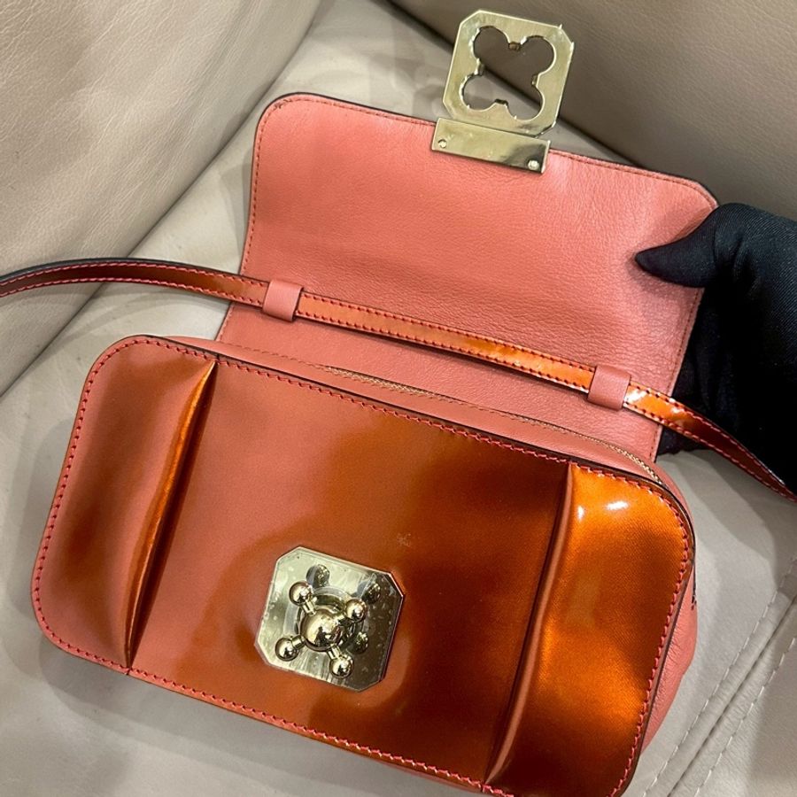 CHLOE蔻依亮金橙色金釦拼牛皮相機包挎下包🤵🏻🤵🏼♀️-16