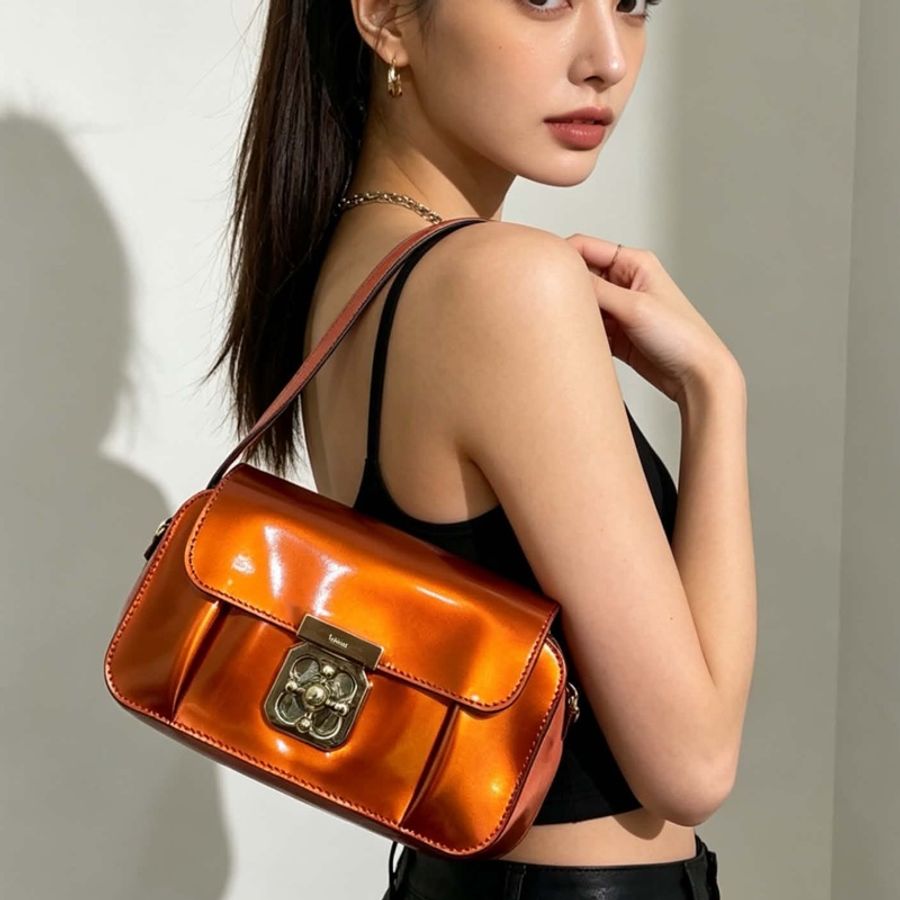 CHLOE蔻依亮金橙色金釦拼牛皮相機包挎下包🤵🏻🤵🏼♀️-0
