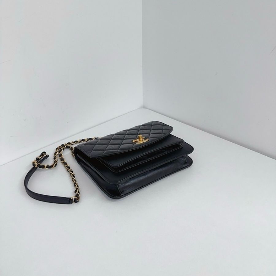 Chanel 香奈兒 黑金 孟買 風琴郵差包 口蓋包手提包斜挎包 小號-4