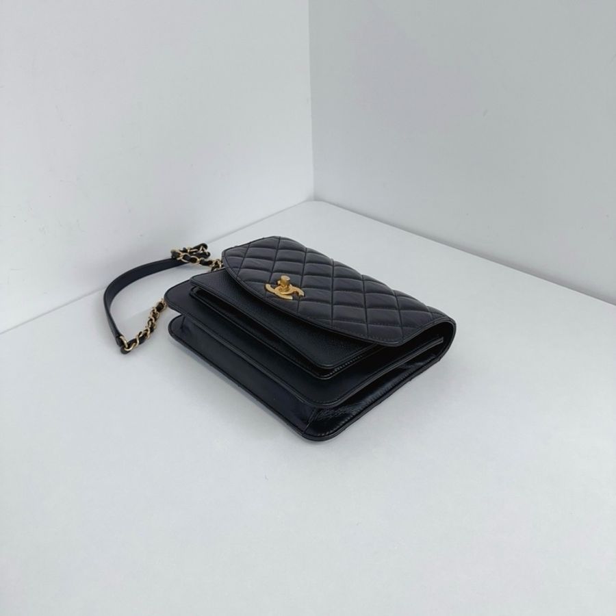 Chanel 香奈兒 黑金 孟買 風琴郵差包 口蓋包手提包斜挎包 小號-5