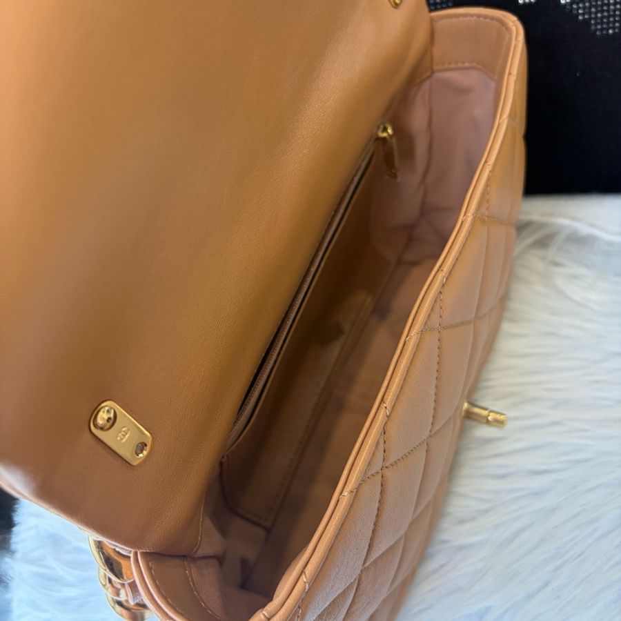 Chanel 粗鍊條口蓋翻鏈包 焦糖色 晶片款-4