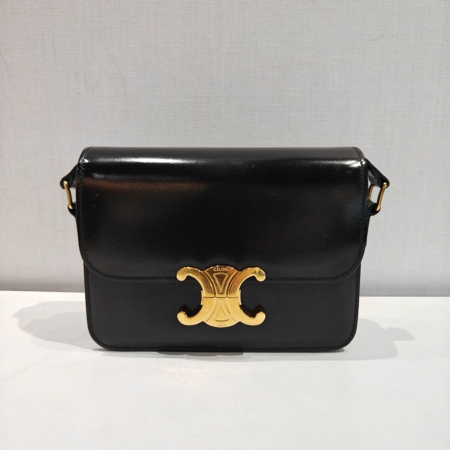 賽琳/Celine 凱旋門box teen 牛皮黑金 斜挎包-0