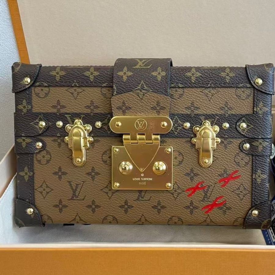 99新Louis Vuitton 路易威登 petite malle 焦糖老花拼色 男女同款硬盒子 芯片款-0