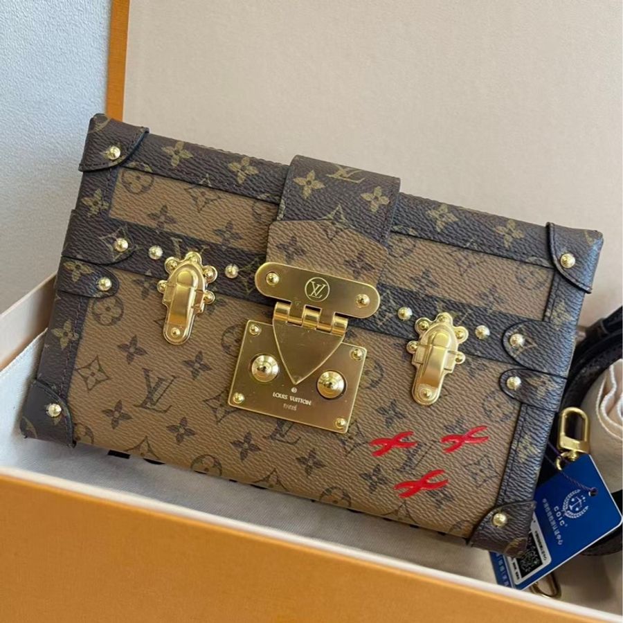 99新Louis Vuitton 路易威登 petite malle 焦糖老花拼色 男女同款硬盒子 芯片款-2