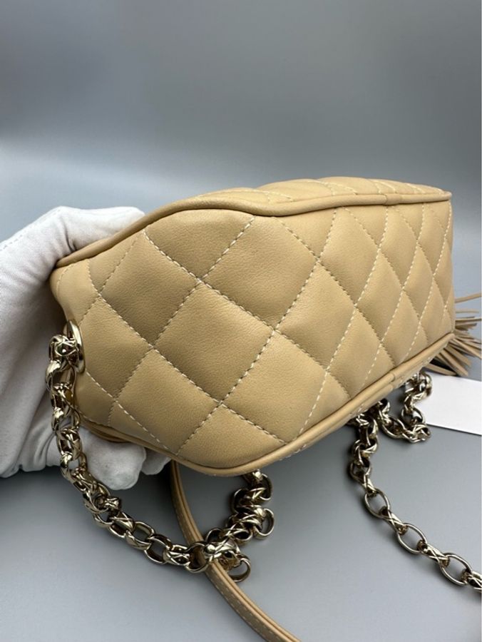 Chanel 香奈兒 相機包斜挎包 奶茶色金球款 金色五金-7