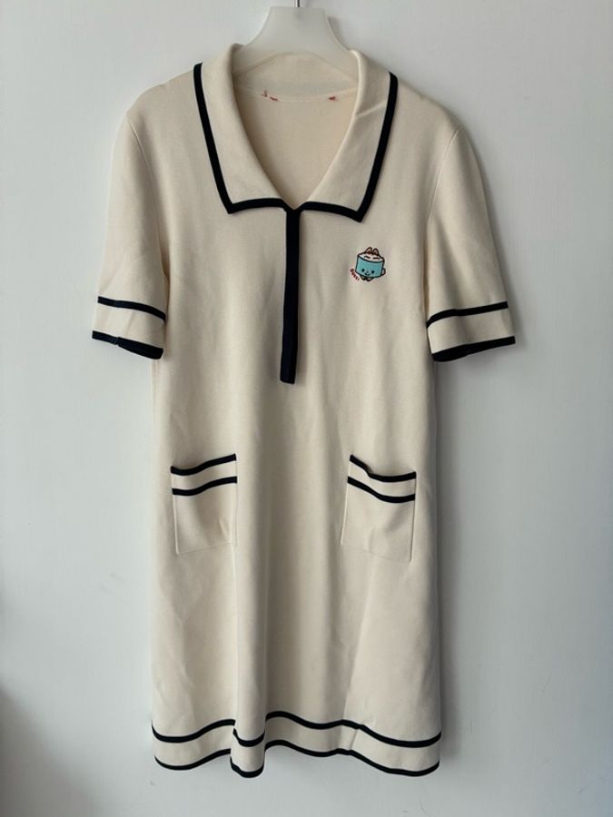 Gucci 米白學院風連身裙👗L號-0