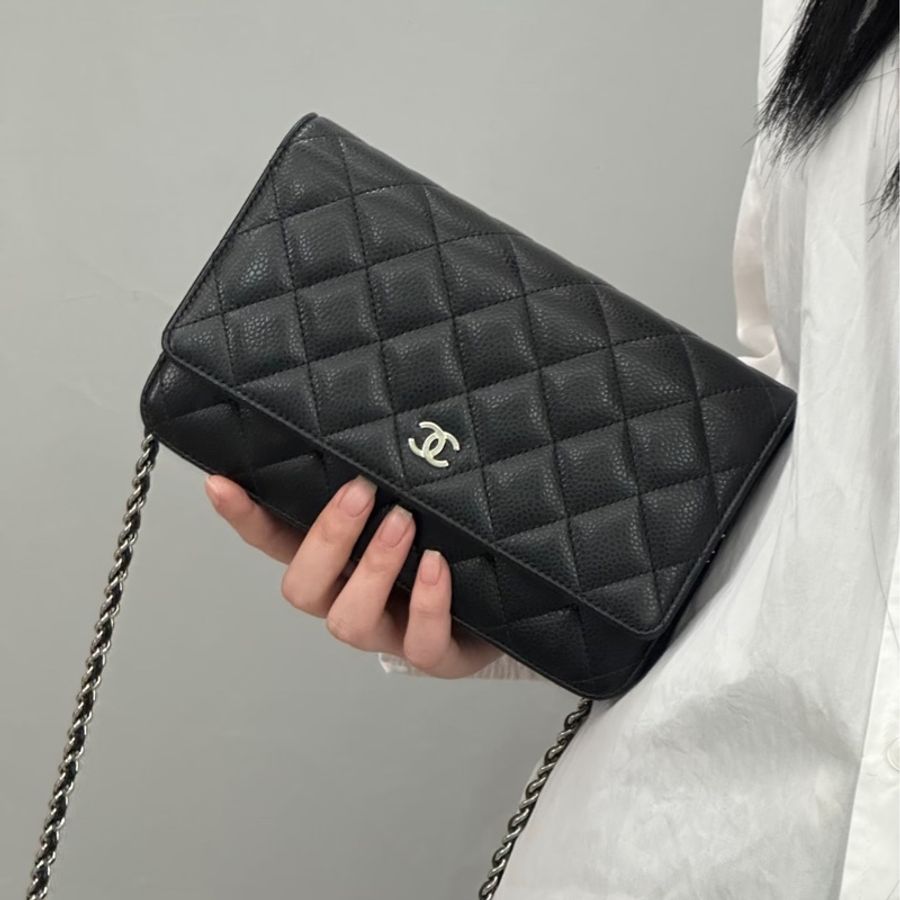 CHANEL香奈兒黑銀荔枝皮WOC發財鏈條包🛵-7
