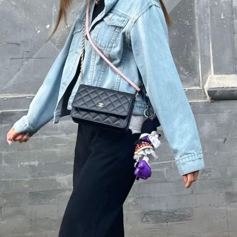 CHANEL香奈兒黑銀荔枝皮WOC發財鏈條包🛵-27