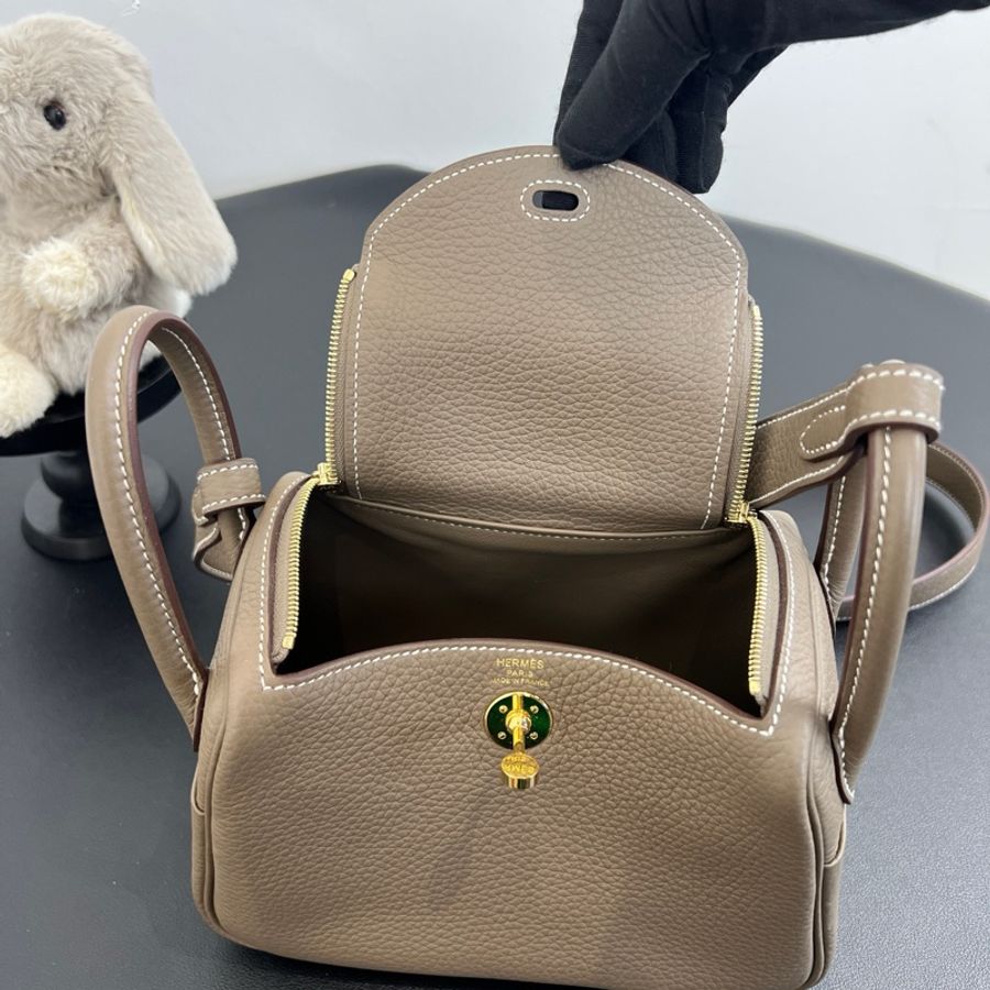 Hermes/愛馬仕 lindy mini 手提包單肩包 大象灰金扣-6
