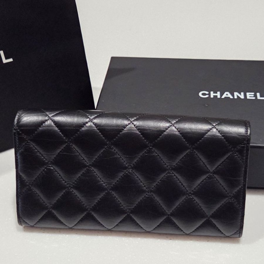 CHANEL香奈兒經典2.55菱格紋小牛皮黑金信封長夾/ 發財包/ 發財長夾-3