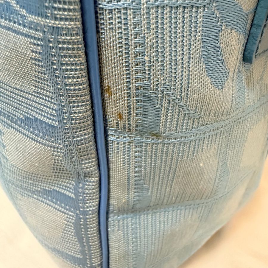 💎 Chanel Vintage 經典尼龍緹花 霧藍雙層兩用相機包/小方包 2F260619-1-22