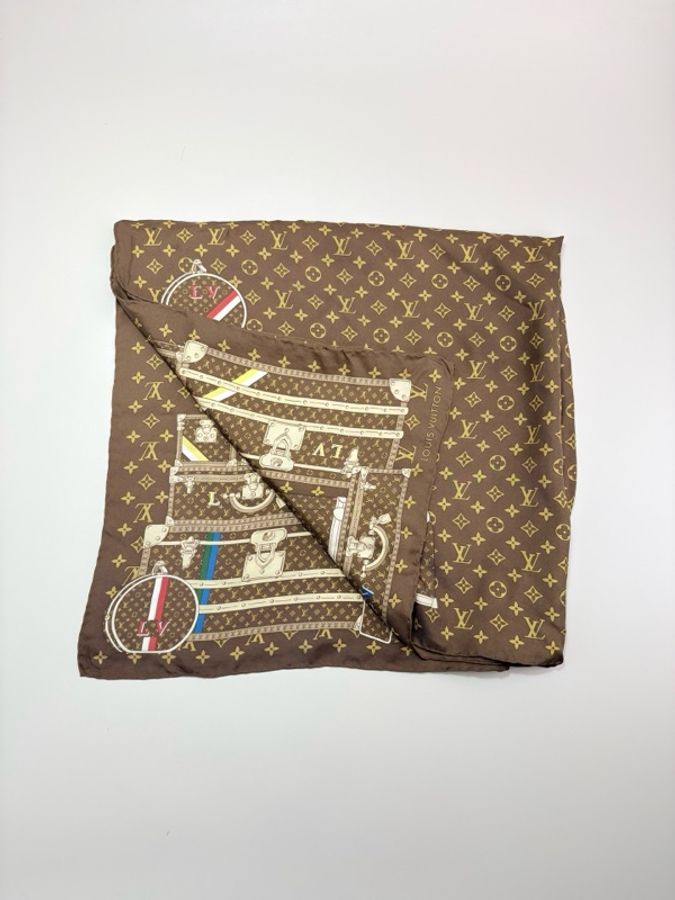 LOUIS VUITTON 路易威登 棕色老花 絲巾-1
