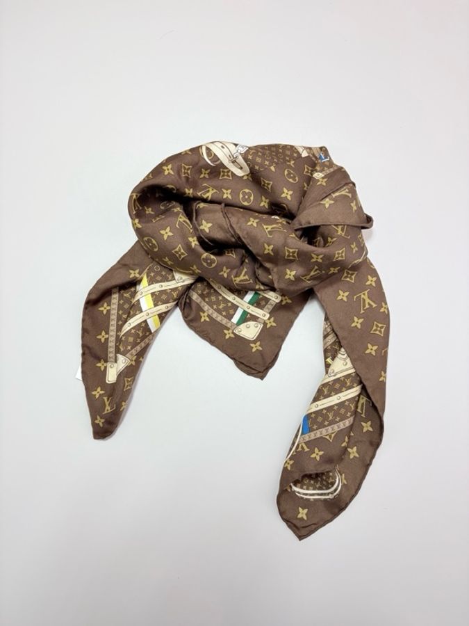 LOUIS VUITTON 路易威登 棕色老花 絲巾-4