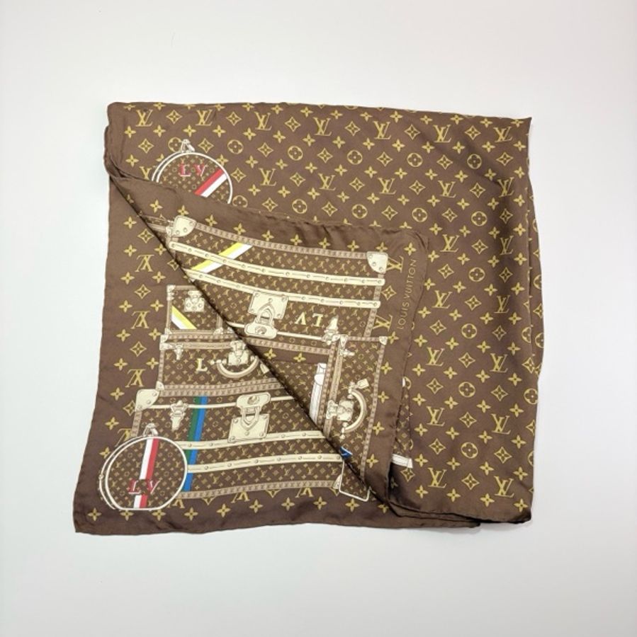 LOUIS VUITTON 路易威登 棕色老花 絲巾-6