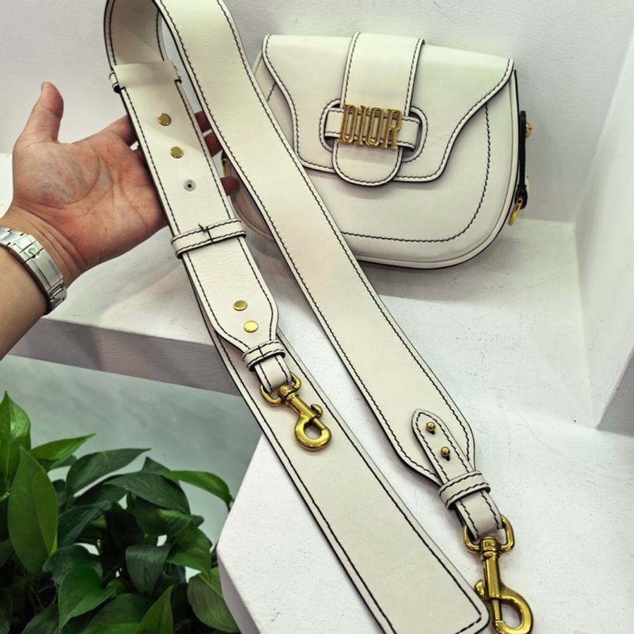 DIOR/迪奧 小豬馬鞍單肩斜挎包 白色純皮-6