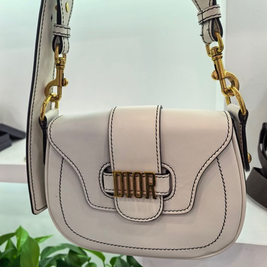 DIOR/迪奧 小豬馬鞍單肩斜挎包 白色純皮-7