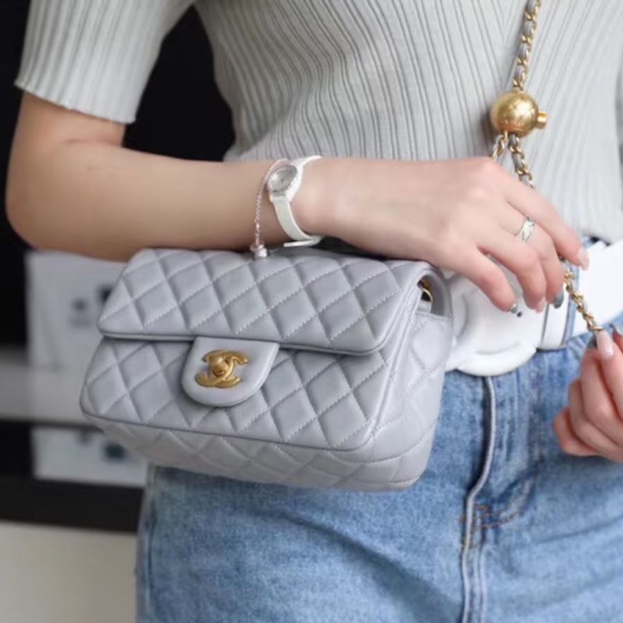CHANEL 香奈兒金球方胖子CF20全新全配大 mini 芯片款🪻絕版香芋紫-0